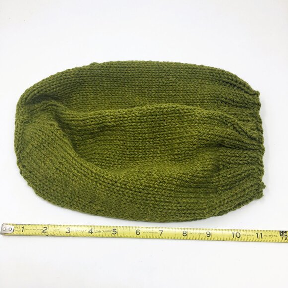 Handknitted Cotton Avocado Green Stretchable Ribbed Edge Slouchy Hat - Picture 12 of 16